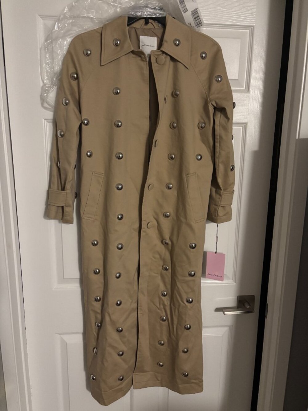Avec Les Filles Statement Stud Cotton Maxi Trench Coat